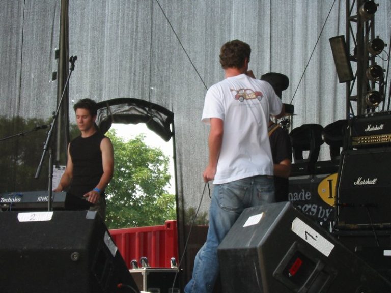 Michael Zeisel steht am Keyboard; Andreas Kopecky ist von hinten am Mikrofon zu sehen.